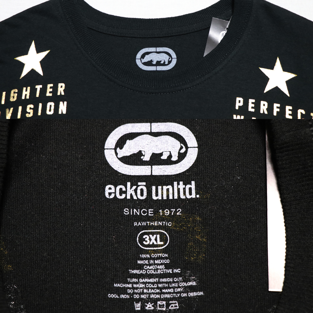 新品アメリカ購入品 ecko unltd エコーアンリミテッド 前後全面ラバープリント半袖Ｔシャツ 黒3XL_画像7