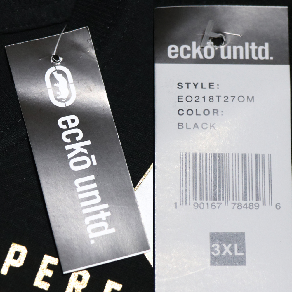 新品アメリカ購入品 ecko unltd エコーアンリミテッド 前後全面ラバープリント半袖Ｔシャツ 黒3XL_画像8