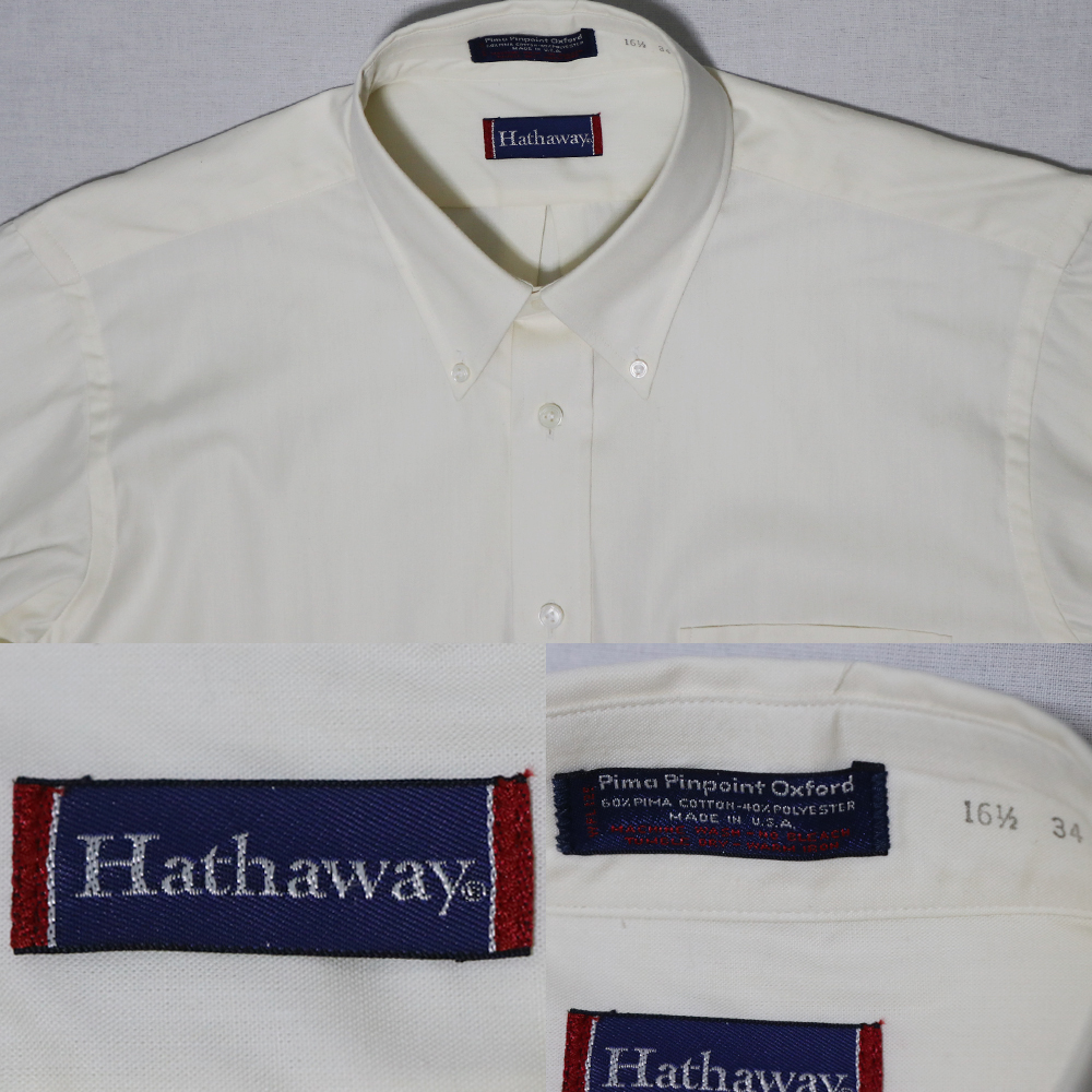 アメリカ購入 80年代 デッドストック 新品 Hathaway ハサウェイ オックスフォード ダウンシャツ クリーム 16 1/2 34_画像9