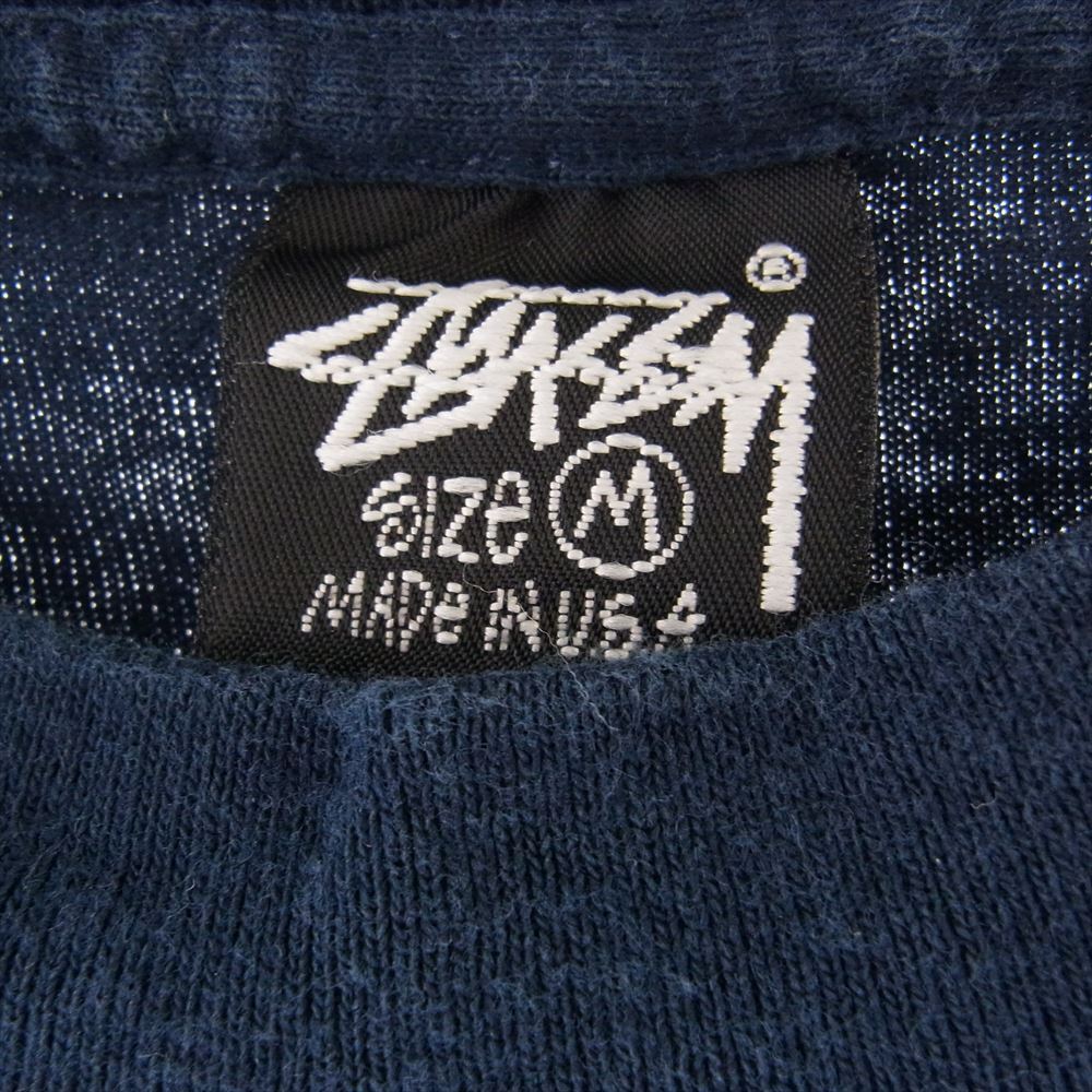 STUSSY ステューシー vintage 80s USA製 黒タグ ブリント Tシャツ ネイビー系 M【中古】_画像4