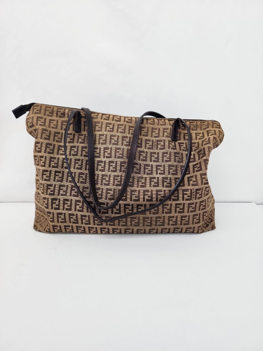 FENDI フェンディ キャンバス レザー トートバッグ ズッカ柄 ベージュ ブラウン#y1329の画像1