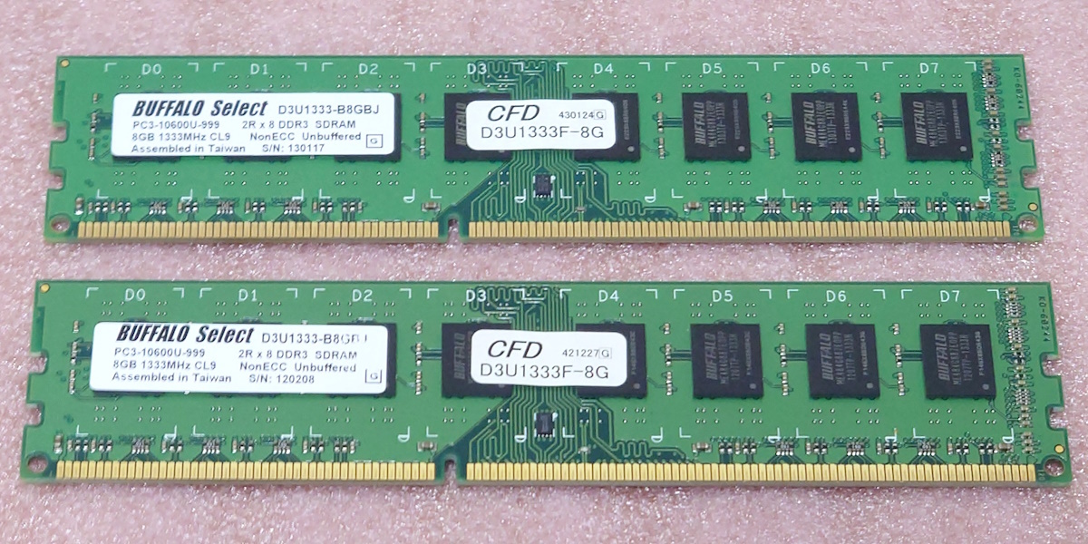 ◇CFD D3U1333F-8G 2枚セット - PC3-10600U/DDR3-1333 240Pin DDR3 UDIMM 16GB(8GB x2) 動作品_画像1