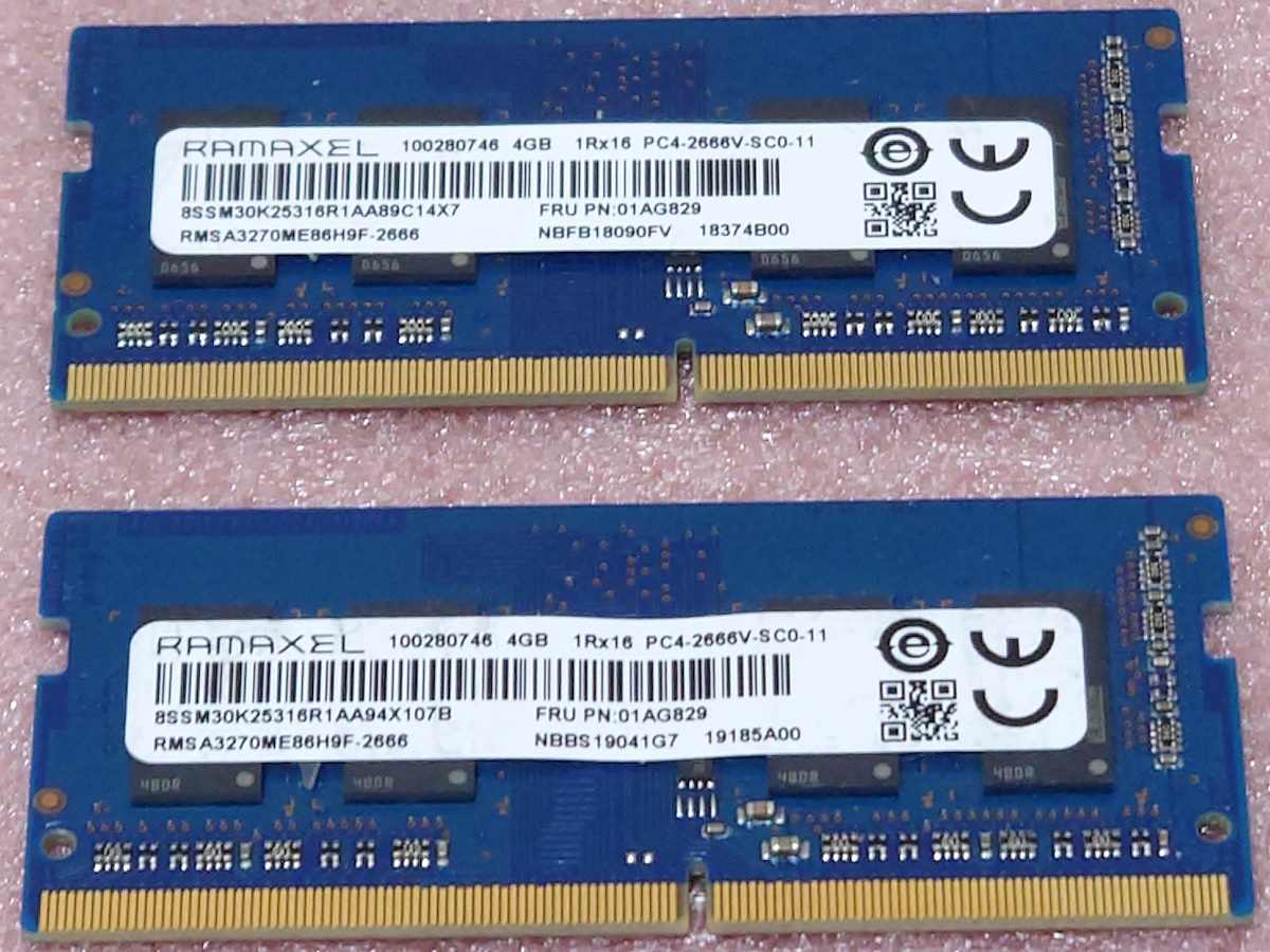 *RAMAXEL RMSA3270ME86H9F-2666 2 pieces set - PC4-21300/DDR4-2666 260Pin DDR4 S.O.DIMM 8GB(4GB x2) operation goods 