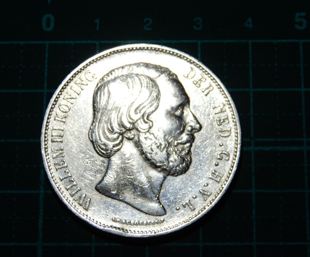 レア 1874年 オランダ王国 国王 2.5ギルダー ウィリアム3世 クラウン 王冠 獅子 国章 記念銀貨 銀製 メダル アンティークコイン 古銭 貨幣_画像1