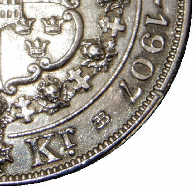 レア 未使用 1907年 スウェーデン国王 オスカル2世 ソフィア王妃 金婚式 記念銀貨 銀製 2クローナ 天使 セラフィム勲章 メダル コイン 貨幣_画像10