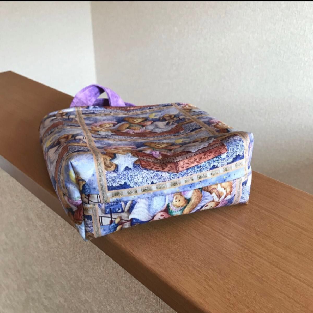 レアUSA生地 可愛いテディベア　クマ熊　紫色ミニトートバッグレディース　ハンドメイド バッグインバッグ　ビッグポーチジム小袋  