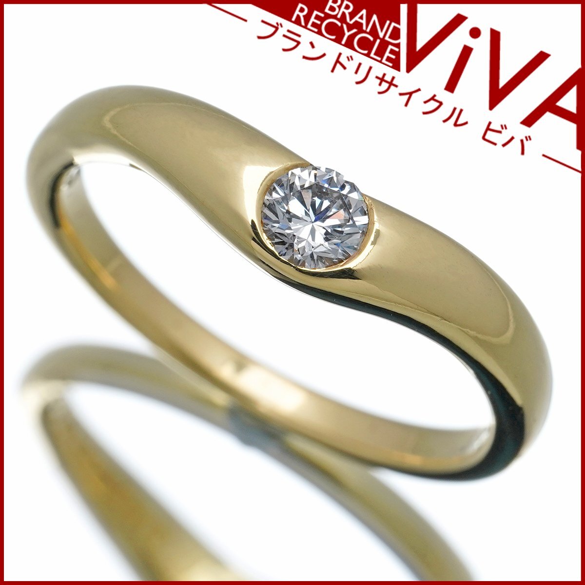 ティファニー カーブドバンド ワイド ダイヤモンド リング 指輪 0.18ct K18YG 14号 美品 新品仕上げ済み ゆうパケット対応可能 送料300円