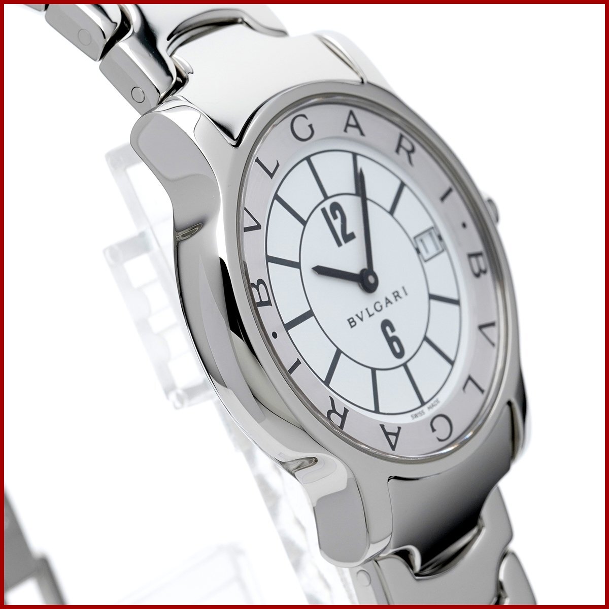 ブルガリ メンズ 腕時計 ソロテンポ ST35S SS ステンレススチール ホワイト文字盤 腕回り18cm 美品 新品仕上げ済み_画像3