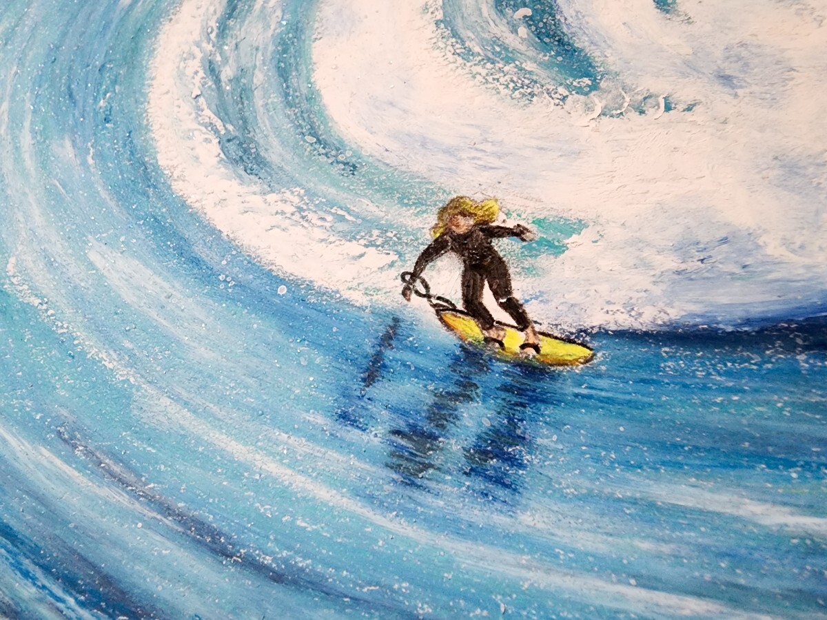 パステル画　海の絵　サーフィン　サーフィンの絵　絵画　アート　風景画