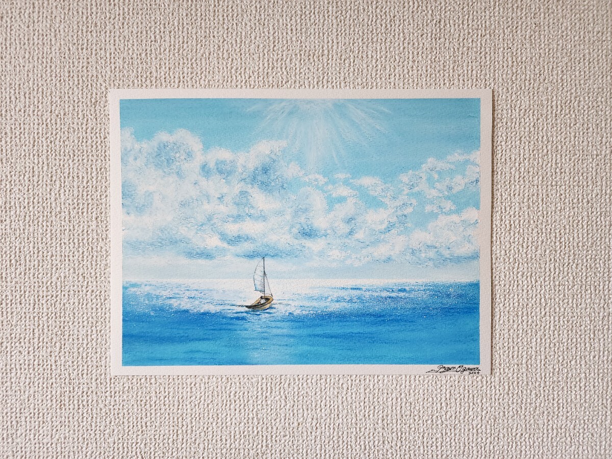 風景画 海の絵 海 夏 船の絵 帆船 アート 絵画 オイルパステル 風景画 海の絵 海 夏 船の絵 帆船 アート 絵画 オイルパステル