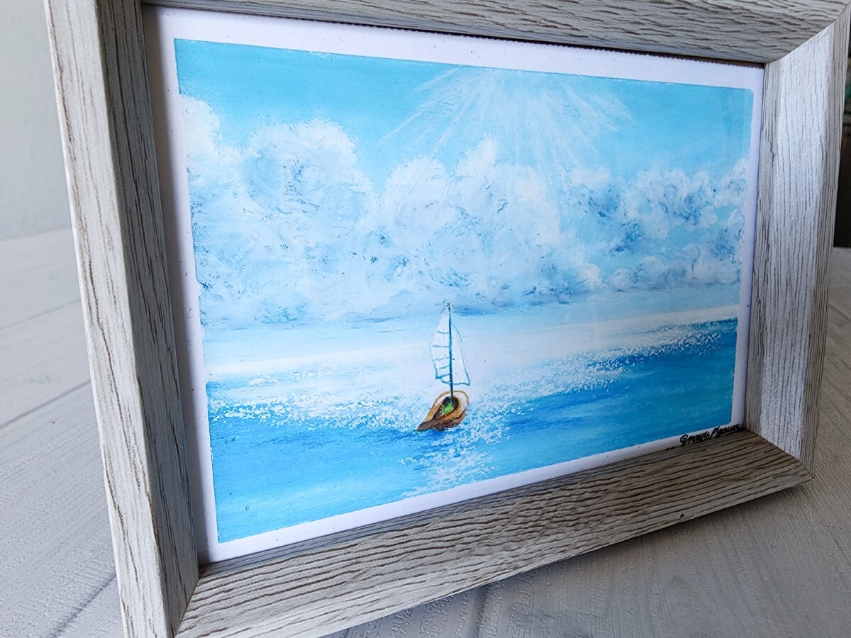 風景画 海の絵 海 夏 船の絵 帆船 アート 絵画 オイルパステル 風景画 海の絵 海 夏 船の絵 帆船 アート 絵画 オイルパステル
