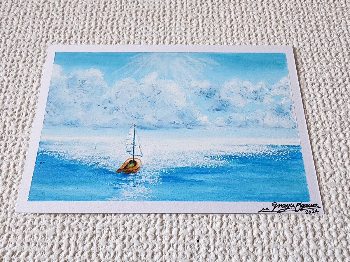 風景画 海の絵 海 夏 船の絵 帆船 アート 絵画 オイルパステル 風景画 海の絵 海 夏 船の絵 帆船 アート 絵画 オイルパステル