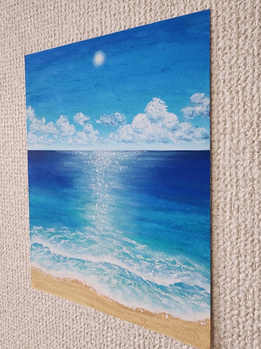 風景画　海　アート　パステル画　海の絵　絵画　イラスト