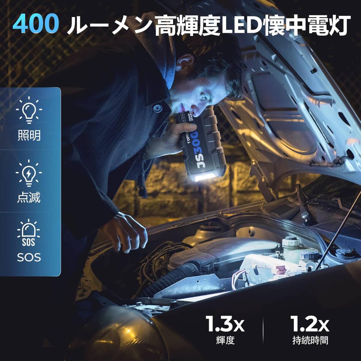 送料無料！　JS3000 TOPDON 最強のジャンプスターター容量24000mAh 　ピーク電流3000A 12V 　エンジンスターター【01】_画像6