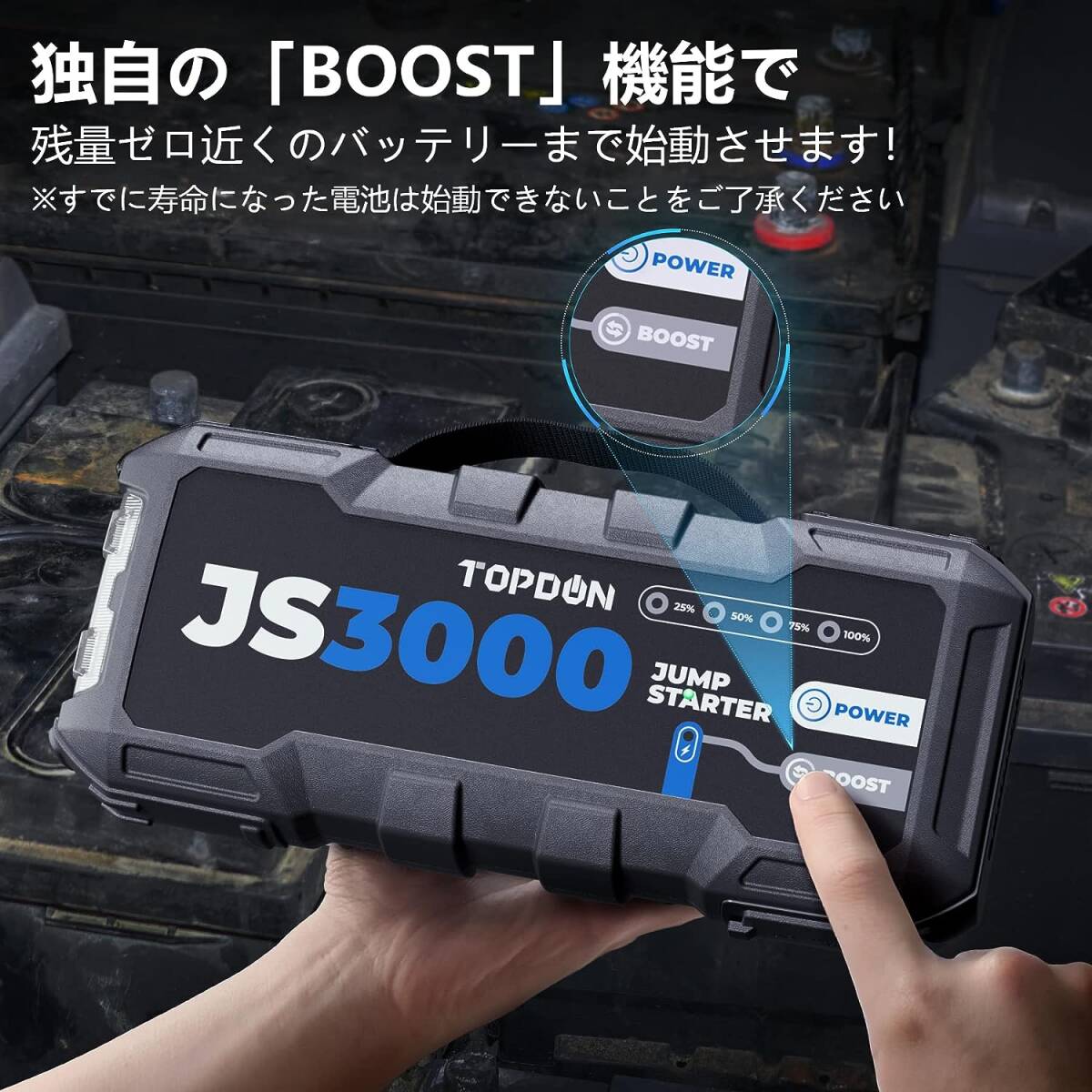 送料無料！　JS3000 TOPDON 最強のジャンプスターター容量24000mAh 　ピーク電流3000A 12V 　エンジンスターター【07】_画像2