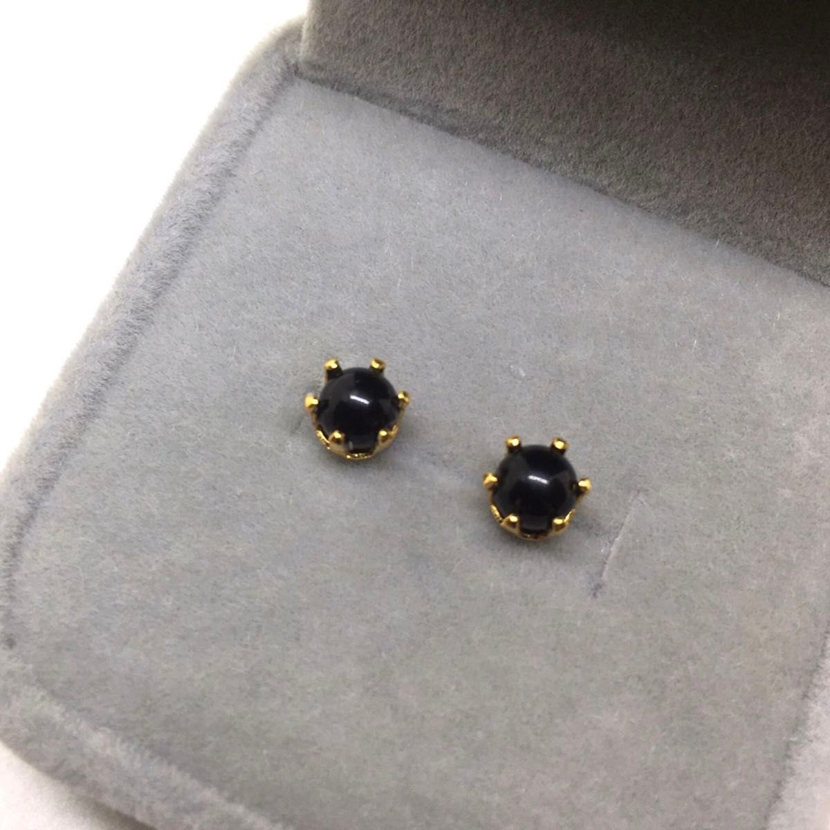 456【モリオン】天然石一粒ピアス＊4.5mm