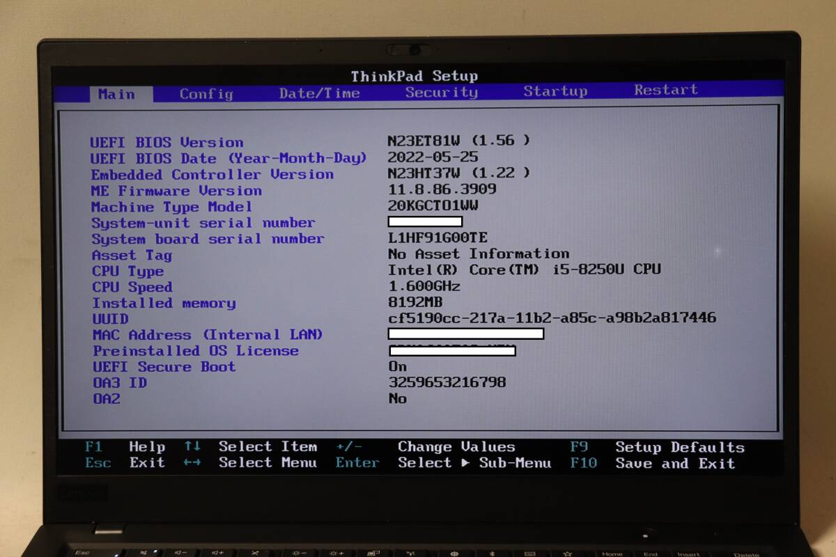 m653. Lenovo / ThinkPad X1 Carbon / 20KGCTO1WW / Core i5-8250U / 8GB memory / SSD none / electrification verification * Junk 