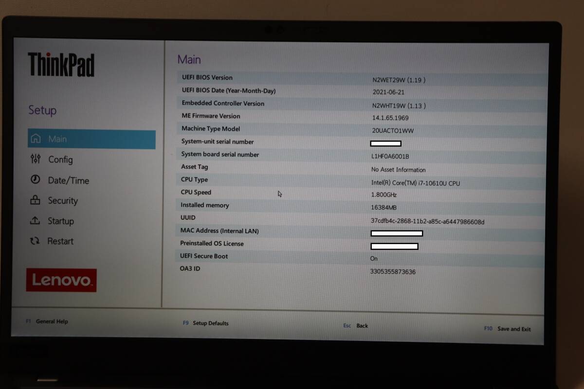 m657. Lenovo / ThinkPad X1 Carbon / 20UACTO1WW / Core i7-10610U / 16GB memory / SSD none / electrification verification * Junk 