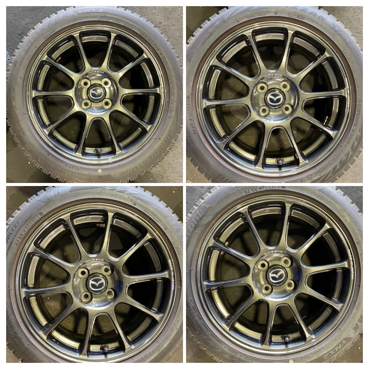 マツダ純正 レイズ 鍛造ホイール 4H 16×7J +45 195/50R16 ロードスター ND ブリヂストン BS スタッドレス VRX2 美品_画像2