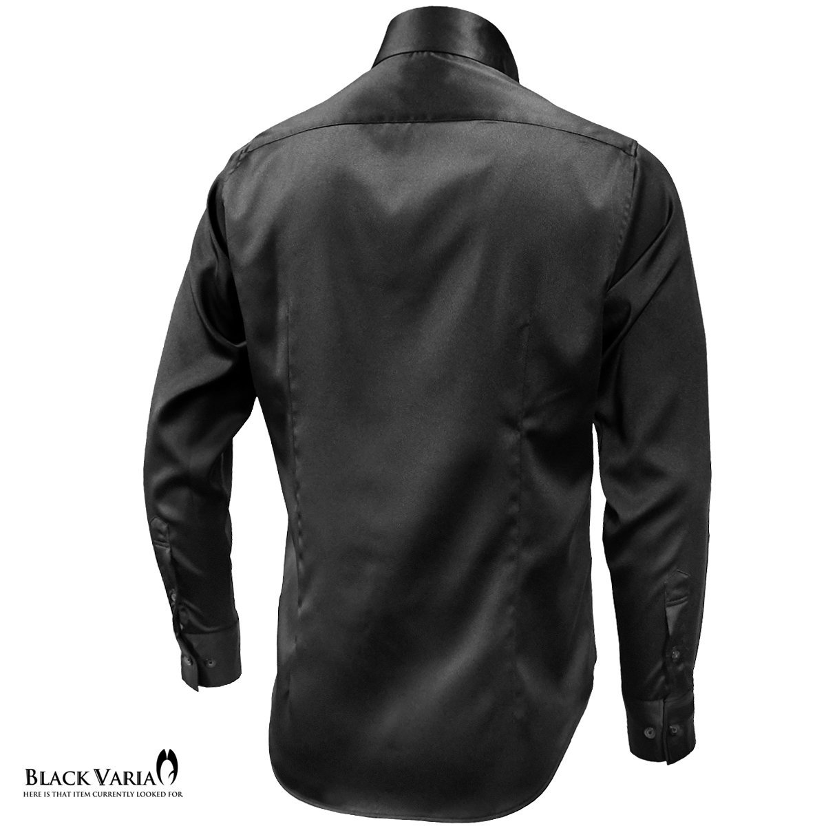 201355-bk BlackVaria 無地 ドゥエボットーニ パウダーサテン ドレスシャツ スナップダウン メンズ(ブラック黒) XL きれいめ パーティー_画像3
