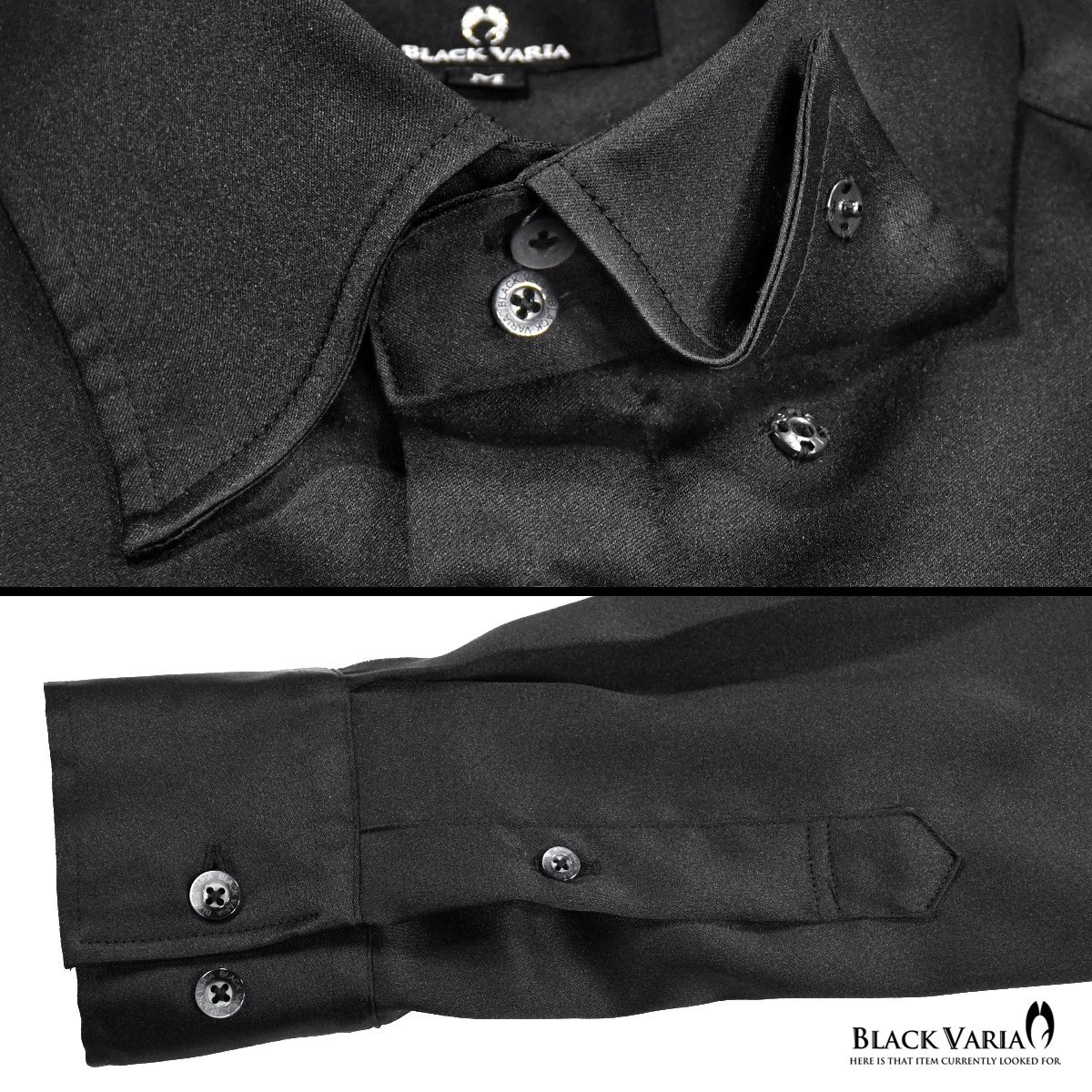 201355-bk BlackVaria 無地 ドゥエボットーニ パウダーサテン ドレスシャツ スナップダウン メンズ(ブラック黒) M きれいめ パーティー_画像5