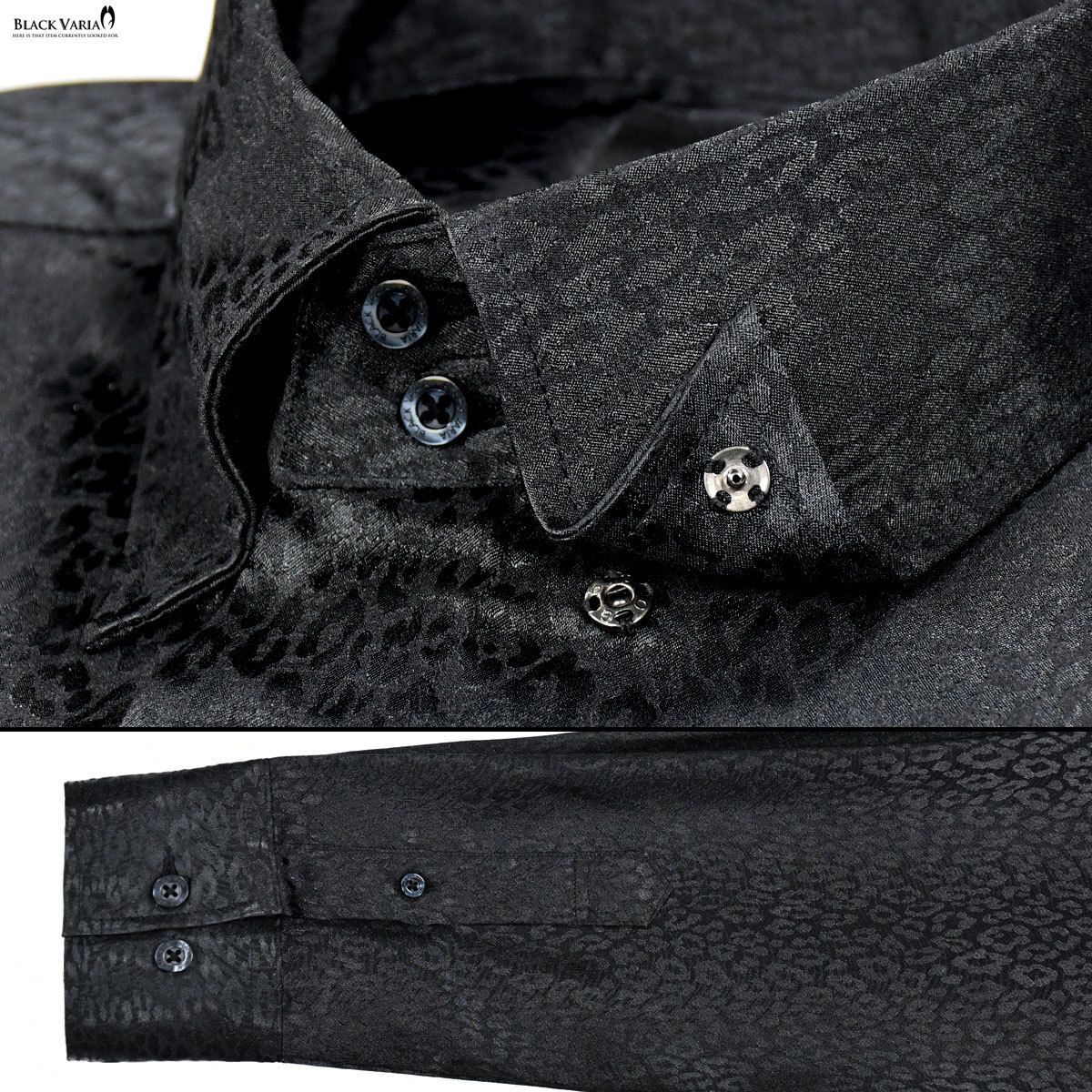181710-bk BLACK VARIA ドゥエボットーニ ヒョウ柄 豹 ジャガード スナップダウン ドレスシャツ 日本製 メンズ(ブラック黒) L パーティー_画像5