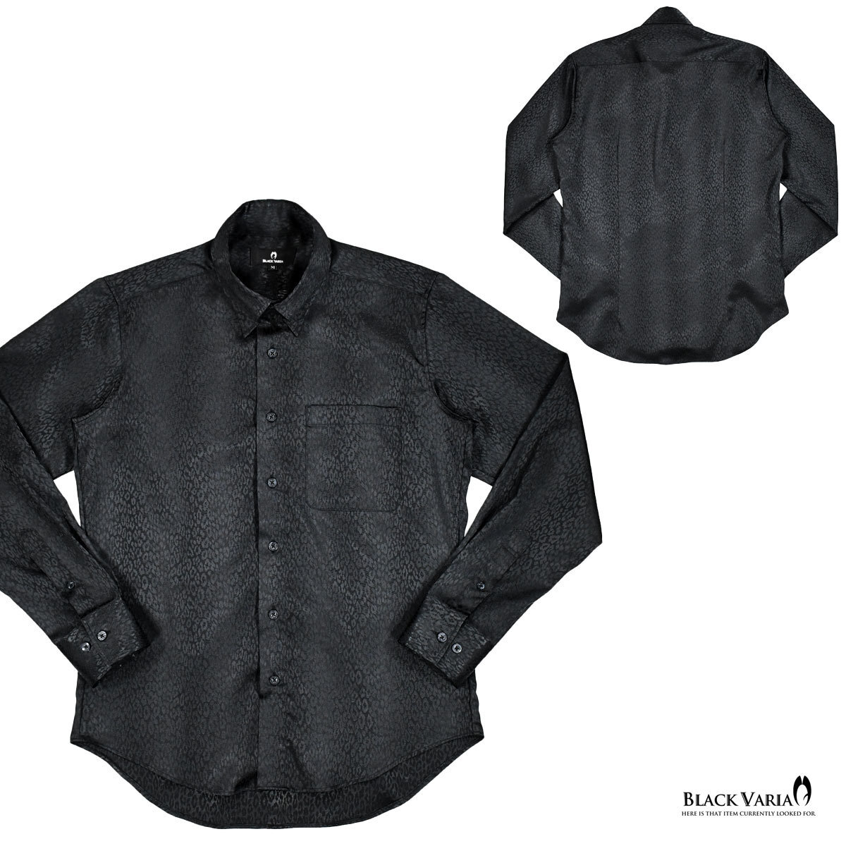 181710-bk BLACK VARIA ドゥエボットーニ ヒョウ柄 豹 ジャガード スナップダウン ドレスシャツ 日本製 メンズ(ブラック黒) S パーティー_画像6