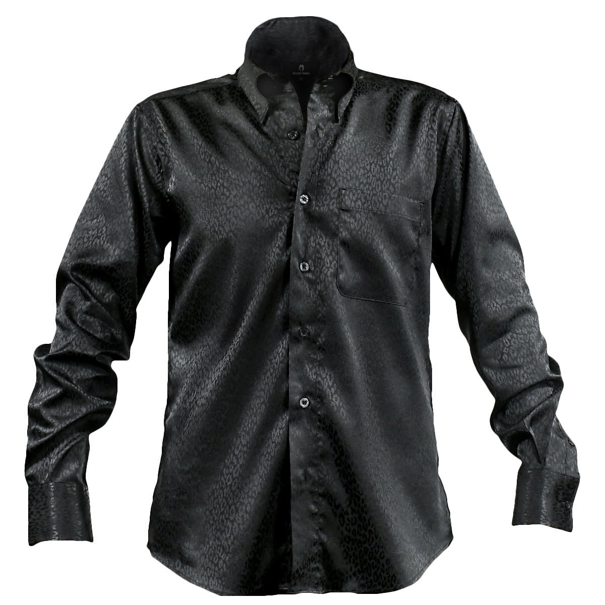 181710-bk BLACK VARIA ドゥエボットーニ ヒョウ柄 豹 ジャガード スナップダウン ドレスシャツ 日本製 メンズ(ブラック黒) S パーティー_画像7
