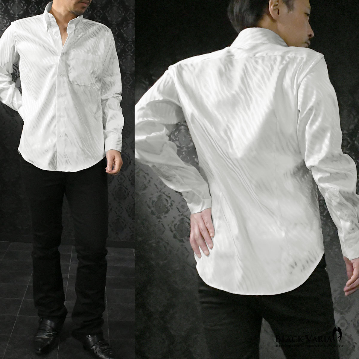 a181722-wh BLACK VARIA ドゥエボットーニ ゼブラ柄 ジャガード レギュラーカラードレスシャツ 日本製 メンズ(ホワイト白) XL パーティー_レギュラーカラー