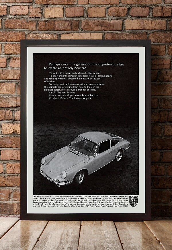 ポスター★1965年 ポルシェ911（Porsche 911） 北米広告ポスター 「The New Porshe」911/912★ナローポルシェ_額装イメージ（額は付属しません）