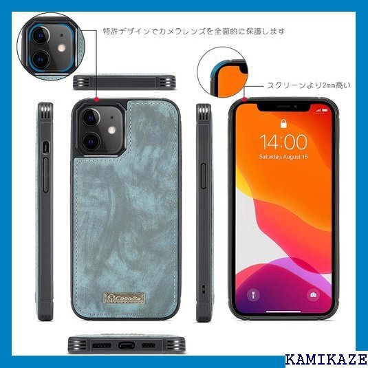 CaseMe iPhone12 Mini ケース 11 能 ストラップ付き 耐衝撃 手帳型 スマホカバー ブルー 1122_画像6