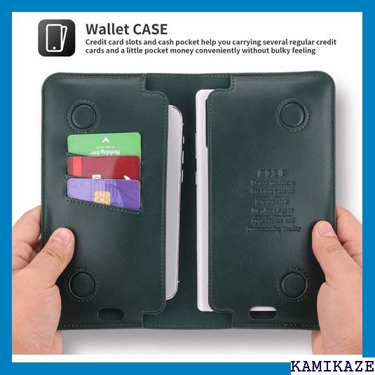 スマホケース 2台収納 携帯用 手帳型 ベルトケース カード収納 横開き スマホケース 各機種対応 汎用 緑 1144