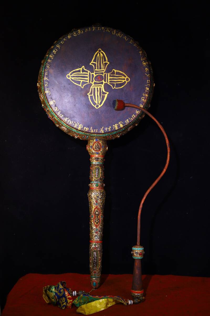 秘藏 清 西藏達瑪茹法鼓 寺院高僧純手工製作 極細工 稀少珍品 古 秘藏 清 西藏達瑪茹法鼓 寺院高僧純手工製作 極細工 稀少珍品 古