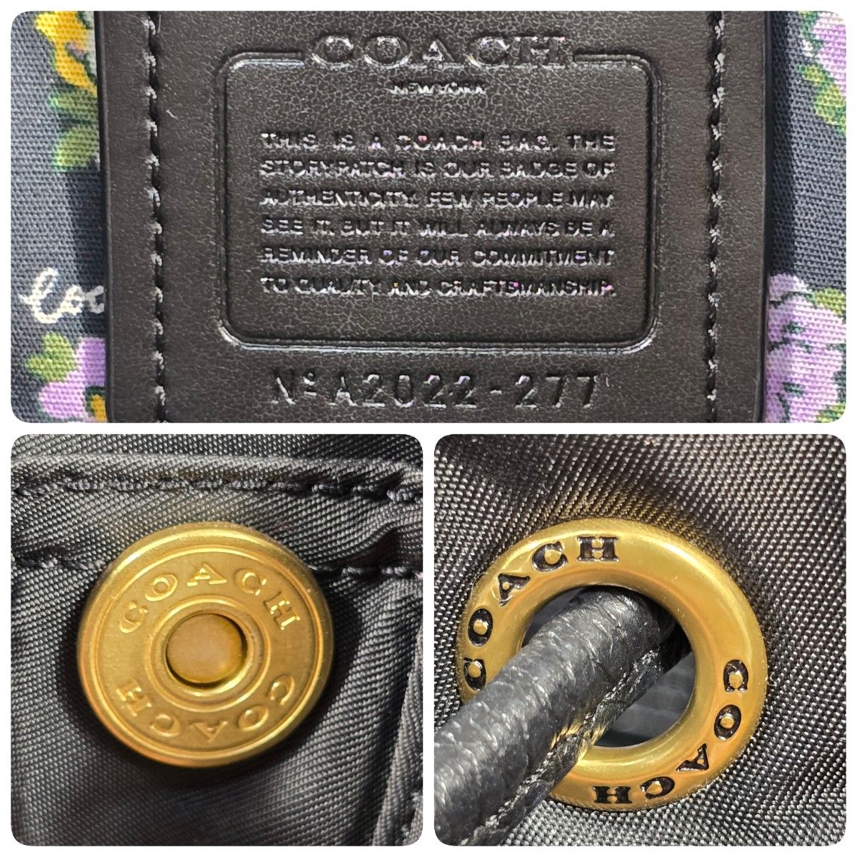 極美品 COACH コーチ リュック ターンロック レザー ナイロン 花柄 バックパック マザーバッグ ゴールド金具