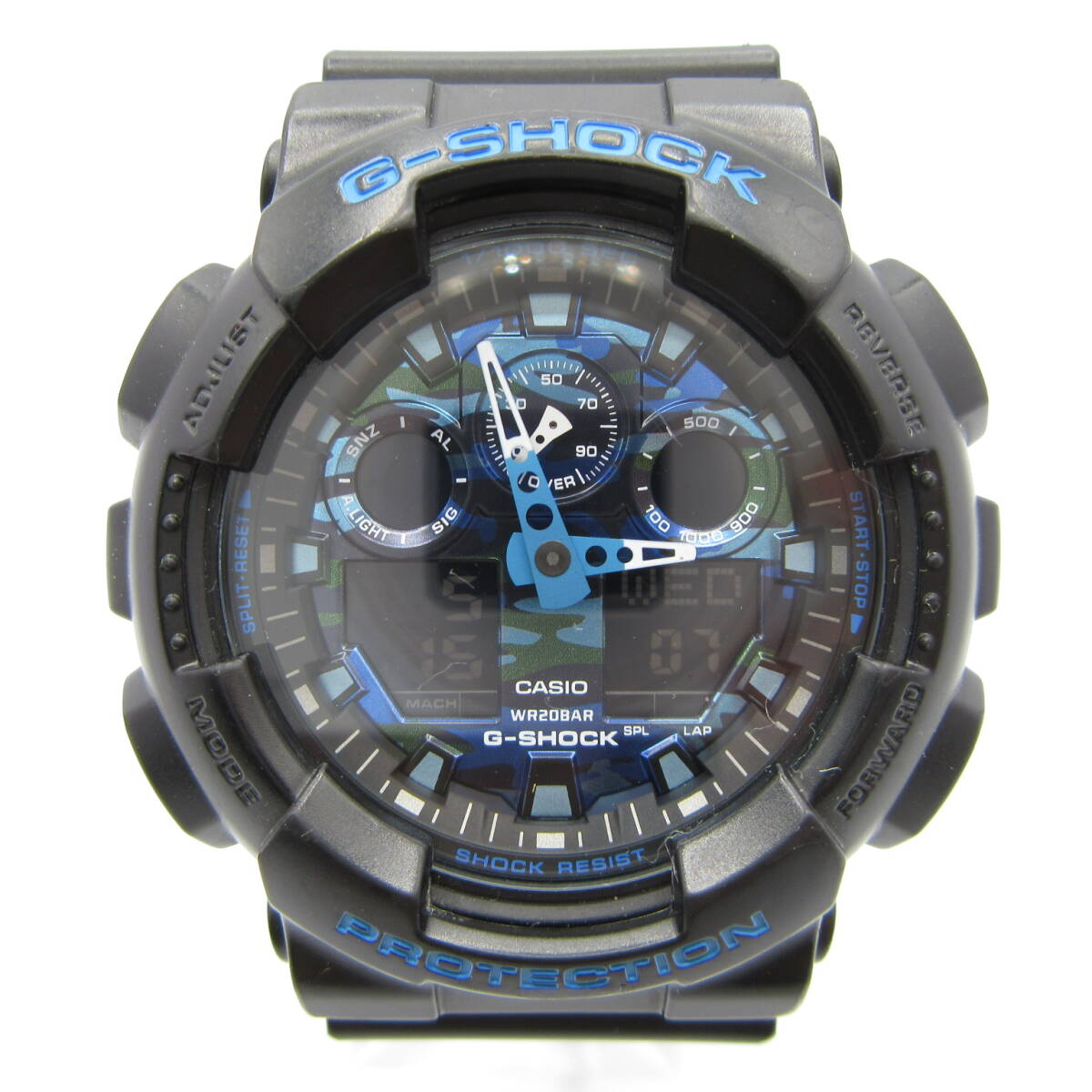 T9988☆CASIO G-SHOCK デジアナ GA-100CB【5081】GA-100CB-1AJF ブルーカモフラージュ柄 カシオ Gショック 中古品【時計】_画像1