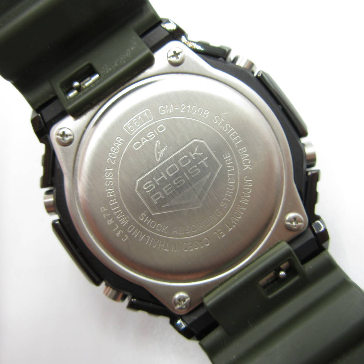 T1001☆CASIO G-SHOCK デジアナ GM-2100B【5611】GM-2100B-3AJF 八角形フォルム メタルカバード グリーン カシオ Gショック 中古【時計】_画像5