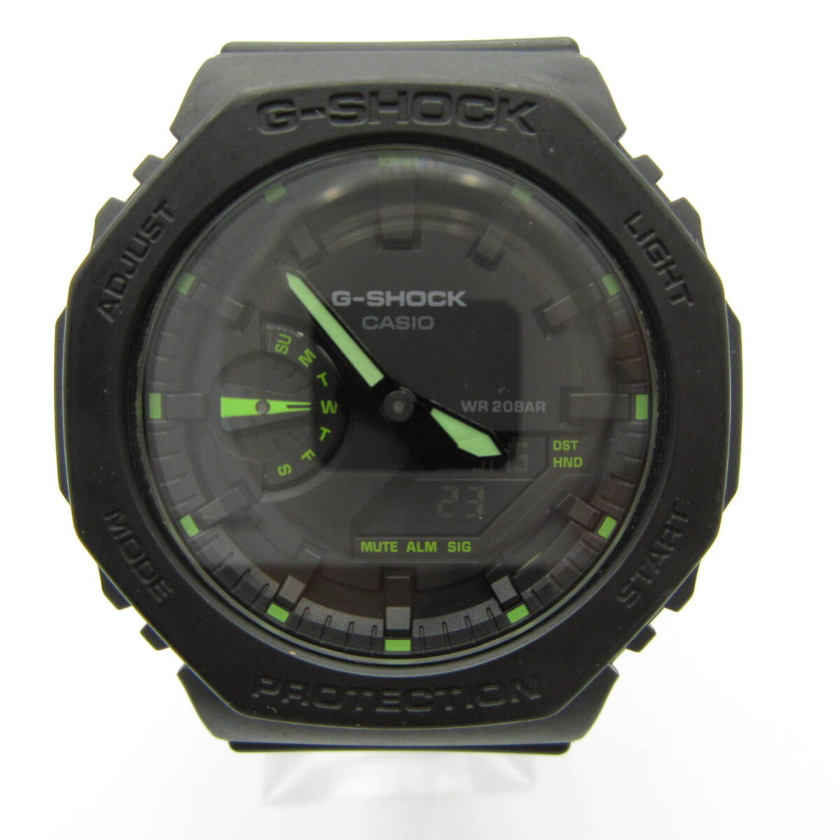 T1002☆CASIO G-SHOCK デジアナ GA-2100【5611】GA-2100-1A3 八角形フォルム ブラック×グリーン カシオ Gショック 中古【時計】_画像1