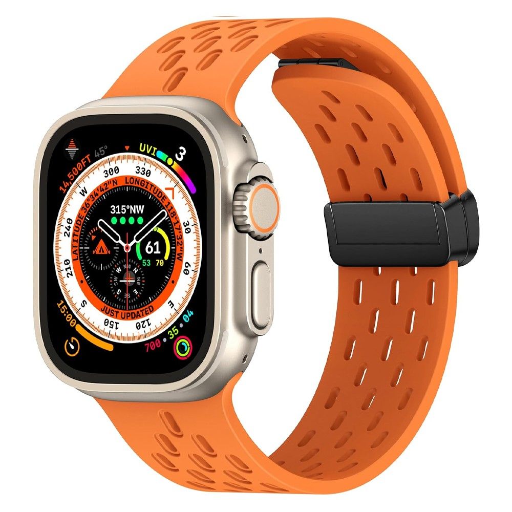 Apple watch アップルウォッチ バンド 通気シリコン ベルト 磁器マグネット 42 44 45 49mm対応 オレンジ