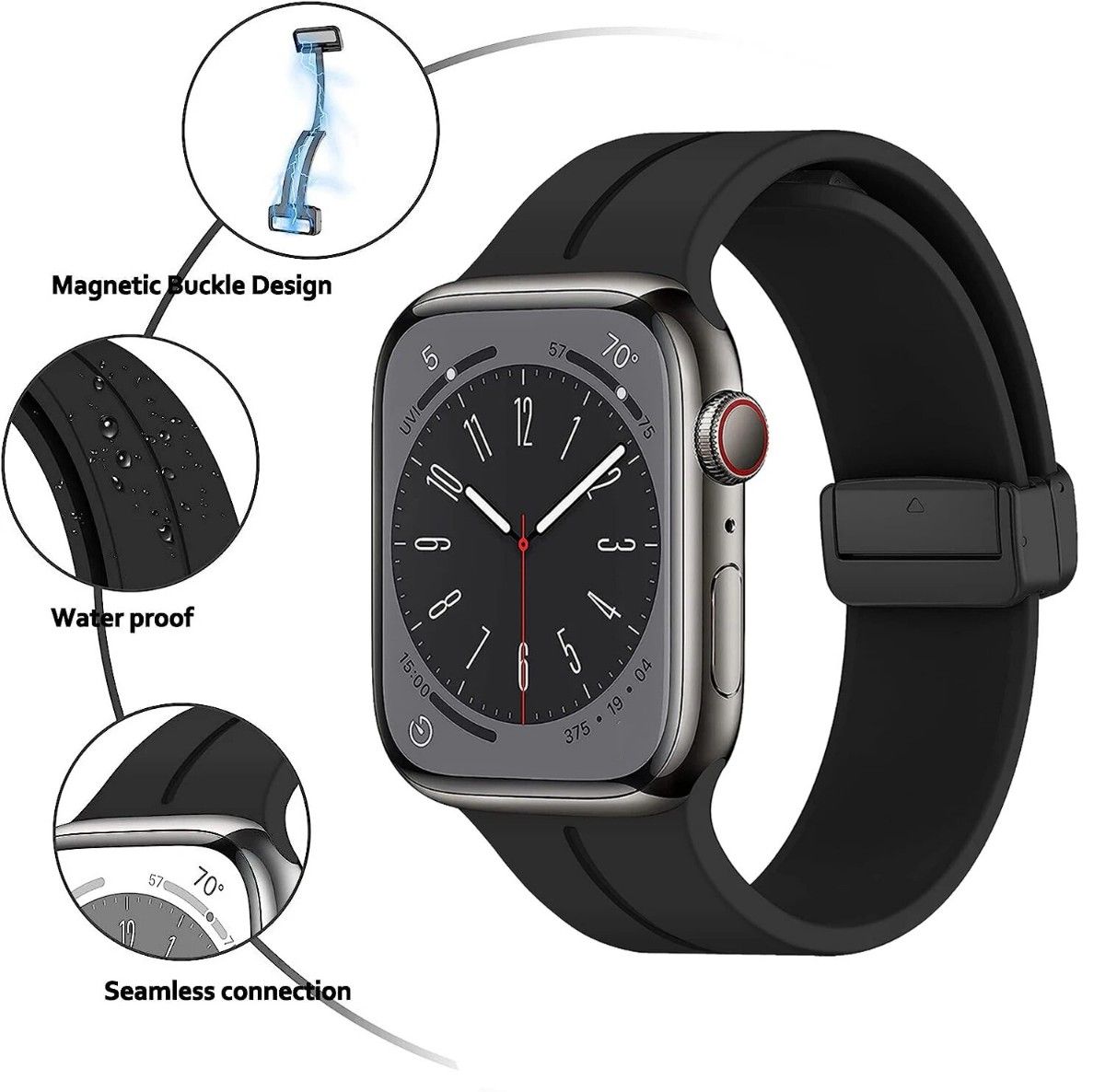 Apple watch アップルウォッチ バンド ベルト シリコン マグネット式 42 44 45 49mm対応 新品 ブラック