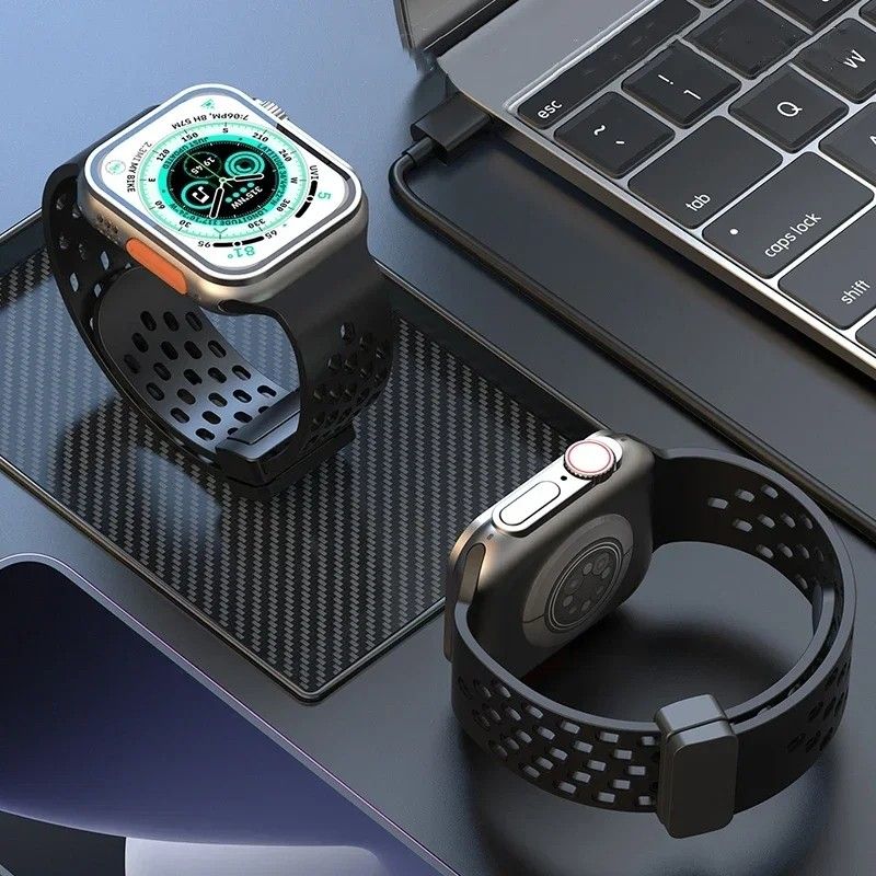 Apple watch アップルウォッチ バンド 通気シリコン ベルト 磁器マグネット 42 44 45 49mm対応 ブラック
