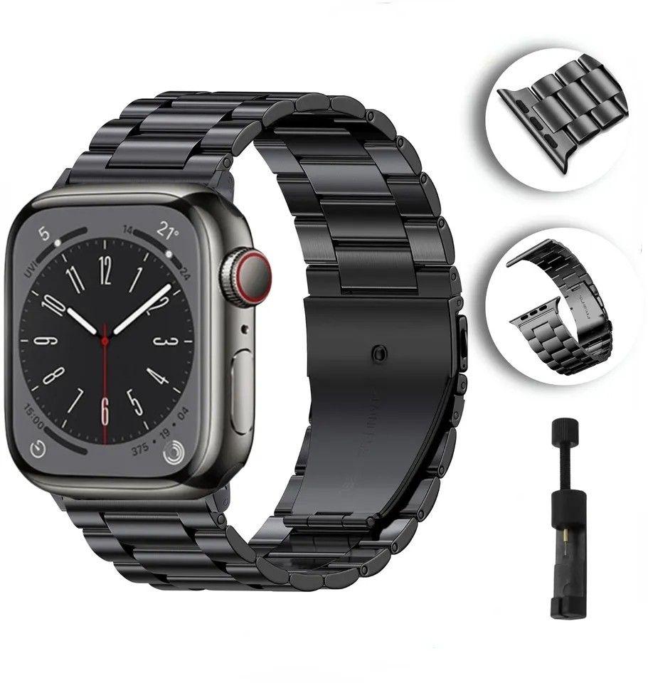 Apple watch アップルウォッチ バンド ベルト ステンレススチール 42 44 45 49mm対応 調整工具付 ブラック
