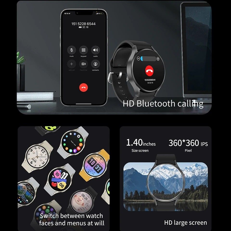 スマートウォッチ 新品 GPSトラッカー NFC 体温 血糖値 日本語対応 通話機能付き 歩数/心拍/血圧計 ブラック バンド2個