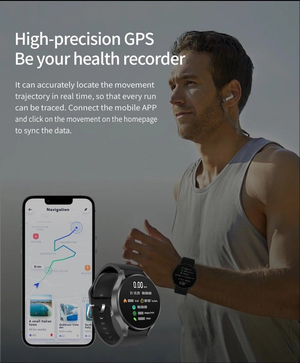 スマートウォッチ 新品 GPSトラッカー NFC 体温 血糖値 日本語対応 通話機能付き 歩数/心拍/血圧計 ブラック バンド2個