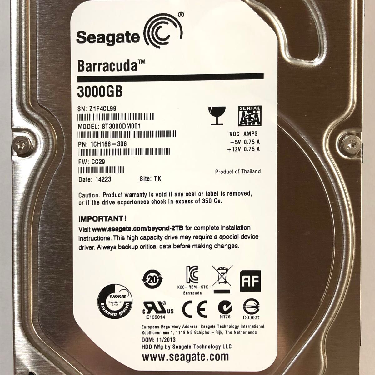 ★ 3TB SEAGATE BarraCuda 3.5インチ SATA 内蔵型HDD ST3000DM001 内蔵型ハードディスク