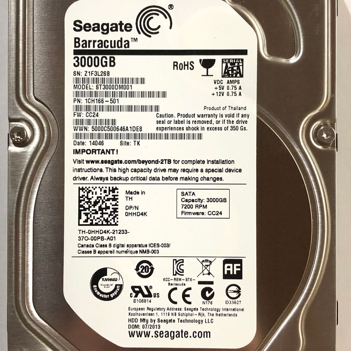 ★ 3TB SEAGATE BarraCuda 3.5インチ SATA 内蔵型HDD ST3000DM001 内蔵型ハードディスク