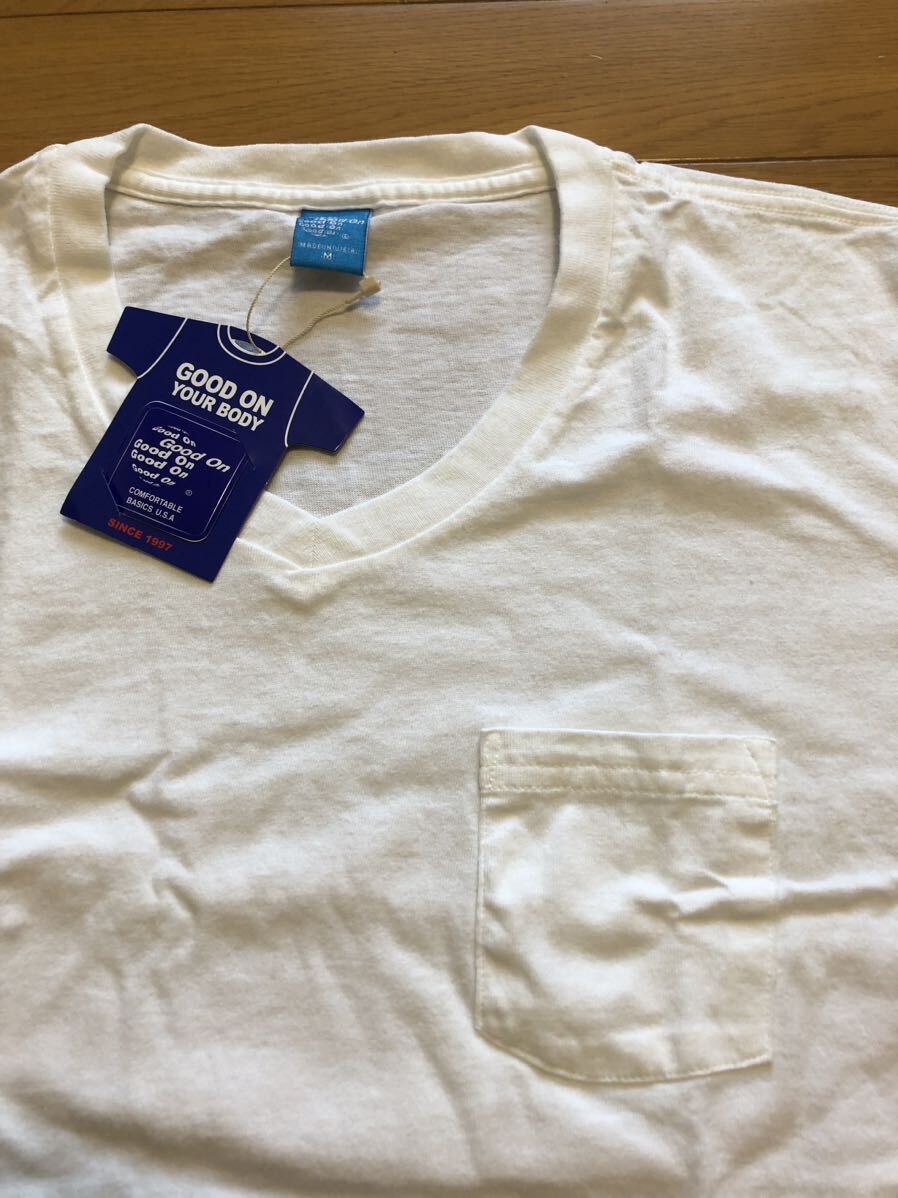 GOOD ON 新品未使用品　白 V ポケットTシャツ MADE IN USA Good on_画像1