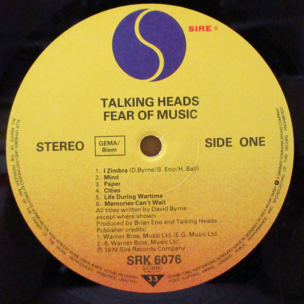 TALKING HEADS(トーキング・ヘッズ)-Fear Of Music (EU 80's 再発「SRK 6076」_画像3