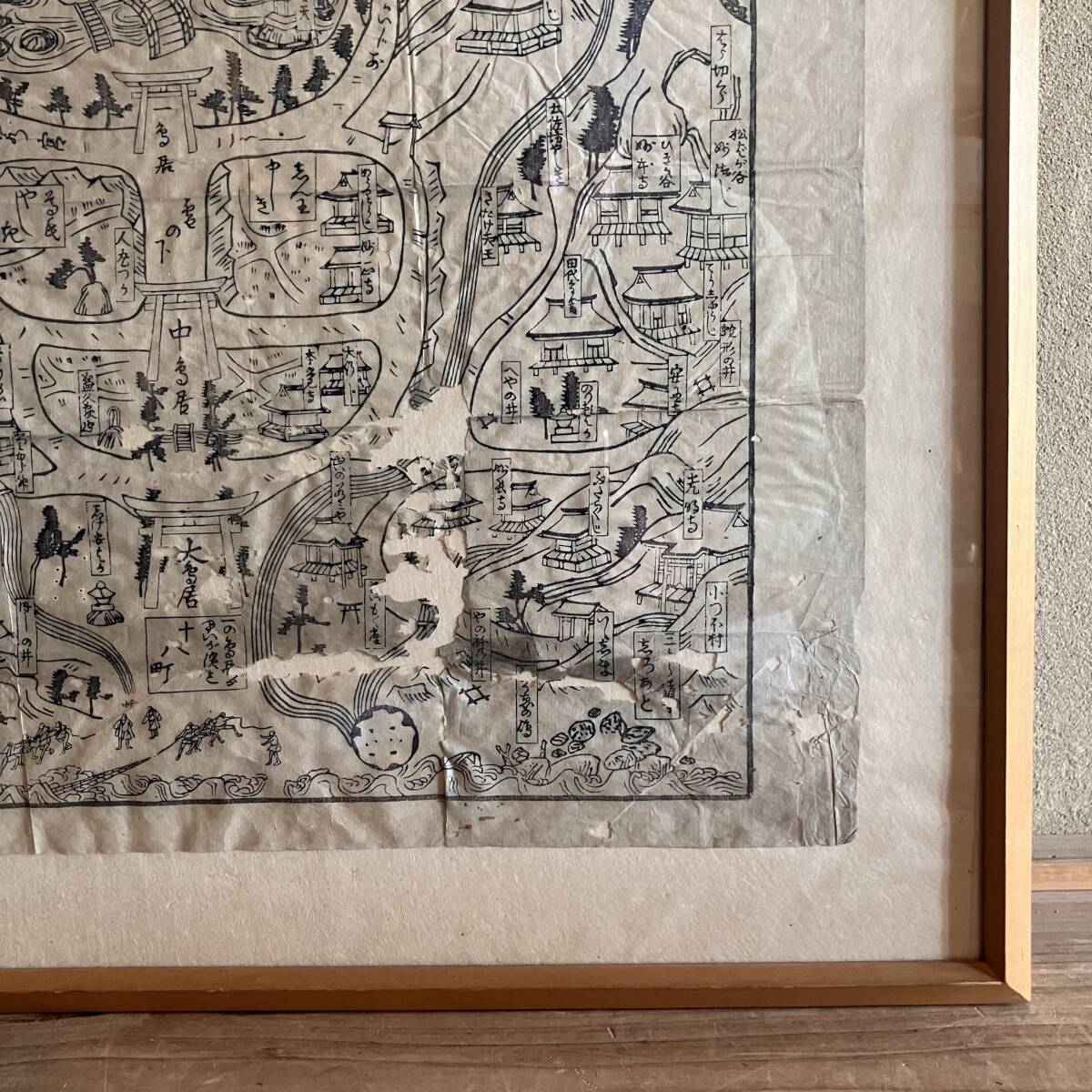古絵地図 古絵図 鎌倉 街並み 江戸時代 額入り 鶴岡八幡宮 24.5.15-1 古絵地図 古絵図 鎌倉 街並み 江戸時代 額入り 鶴岡八幡宮 24.5.15-1