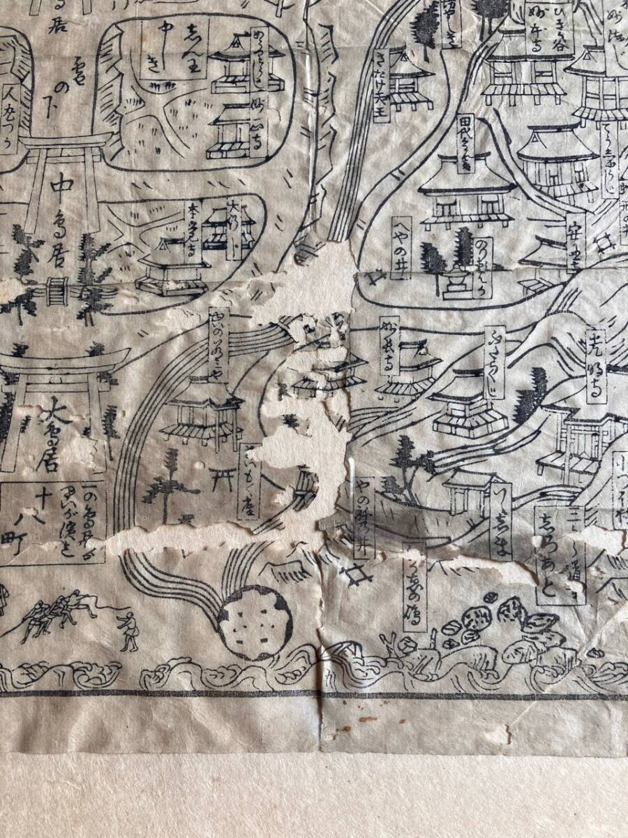古絵地図 古絵図 鎌倉 街並み 江戸時代 額入り 鶴岡八幡宮 24.5.15-1 古絵地図 古絵図 鎌倉 街並み 江戸時代 額入り 鶴岡八幡宮 24.5.15-1