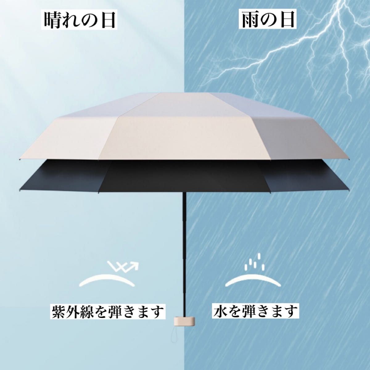 折りたたみ傘 晴雨兼用 ミントグリーン ケース付き 軽量 裏面黒 紫外線 熱中症